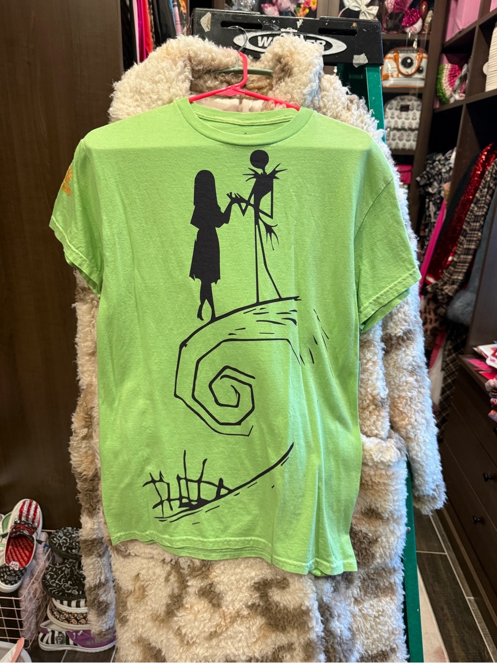 Disney Lime Green Tee with Black Jack Skellington Silhouette
